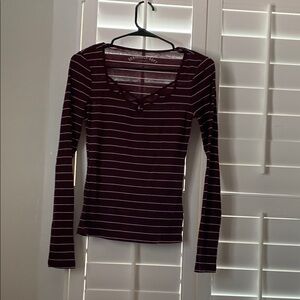 Mauroon and White Long Sleeve Tee